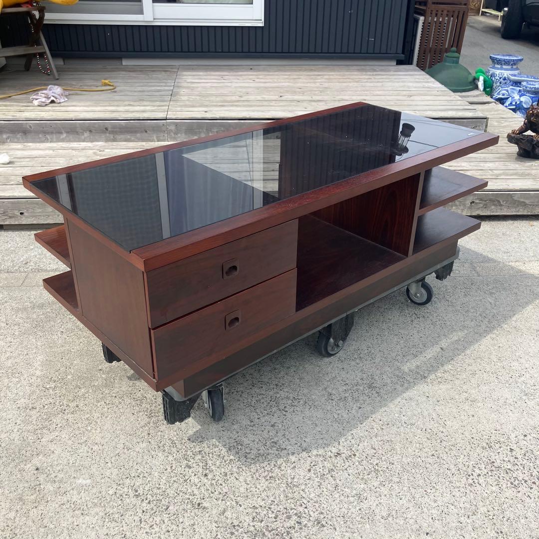 カリモク 引き出し付き 大型 木製センターテーブル ローテーブル ガラステーブル