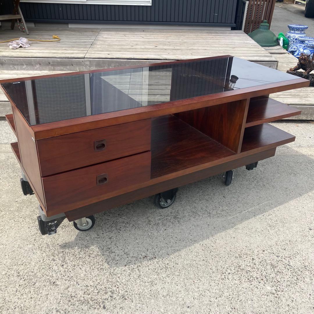 カリモク 引き出し付き 大型 木製センターテーブル ローテーブル ガラステーブル