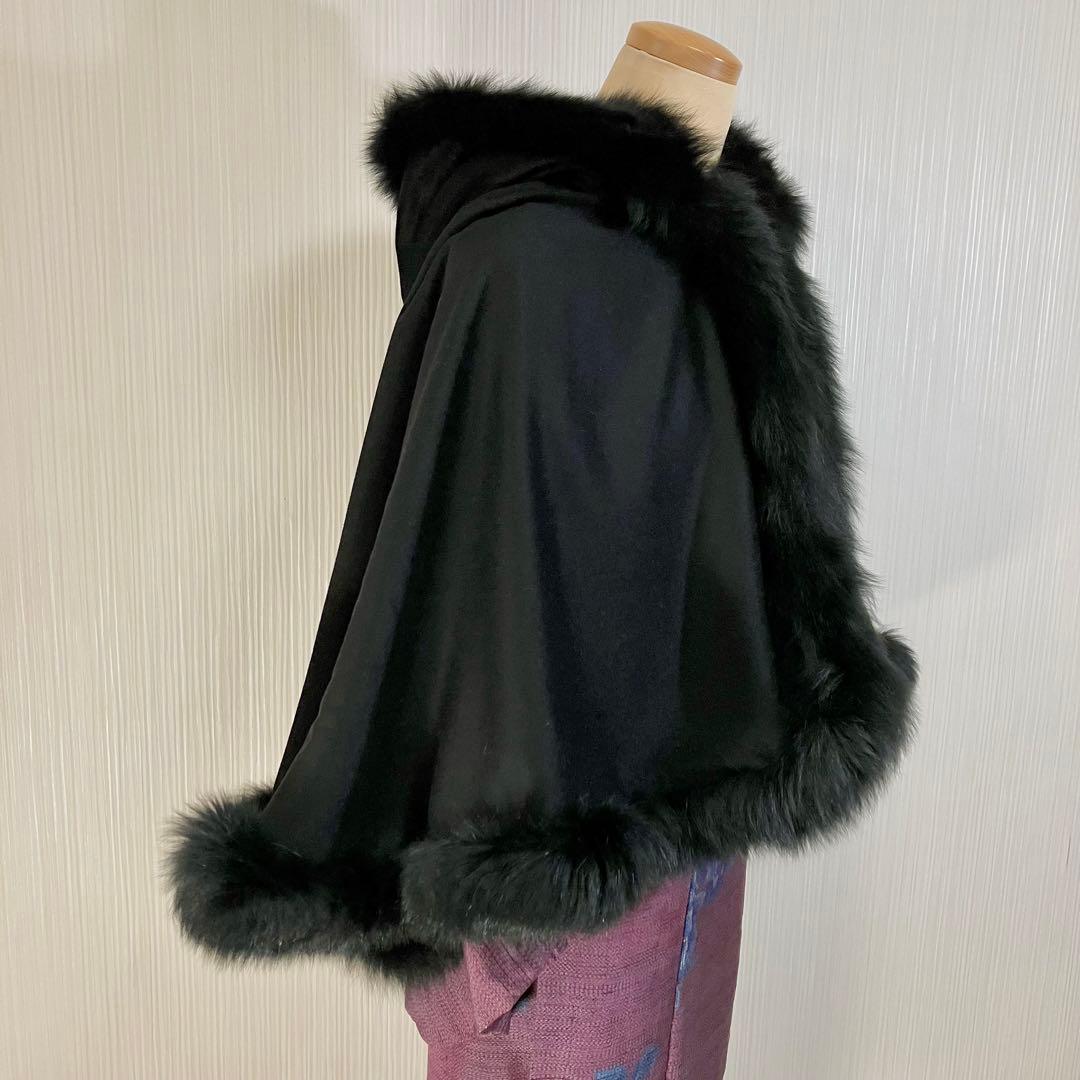 c*p様 sansoケープポンチョ/カシミヤ毛皮ブルーフォックス2wayフード和