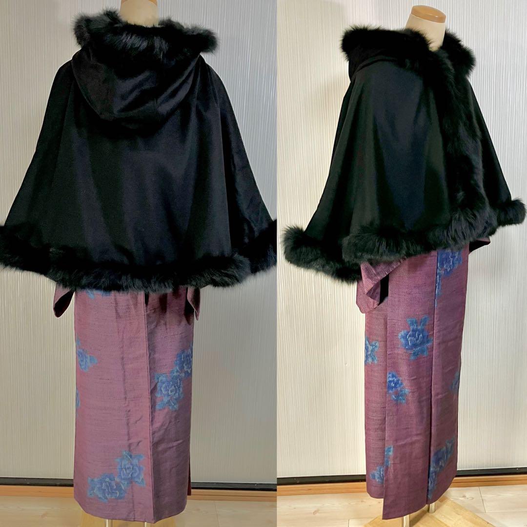 c*p様 sansoケープポンチョ/カシミヤ毛皮ブルーフォックス2wayフード和