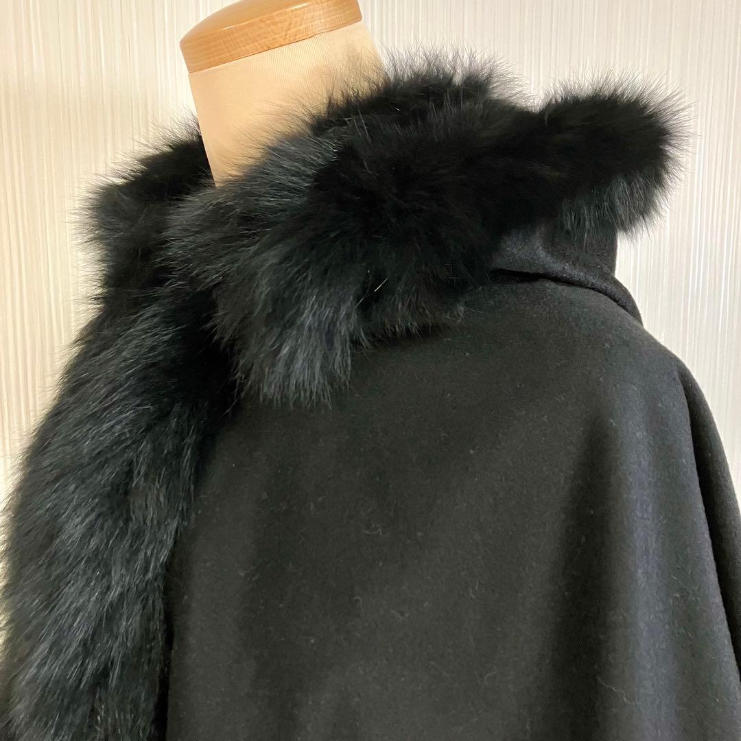 c*p様 sansoケープポンチョ/カシミヤ毛皮ブルーフォックス2wayフード和