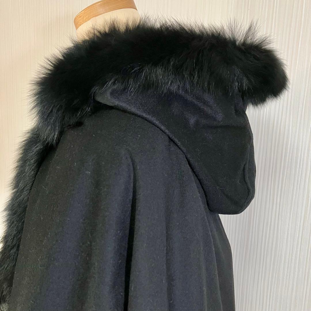 c*p様 sansoケープポンチョ/カシミヤ毛皮ブルーフォックス2wayフード和