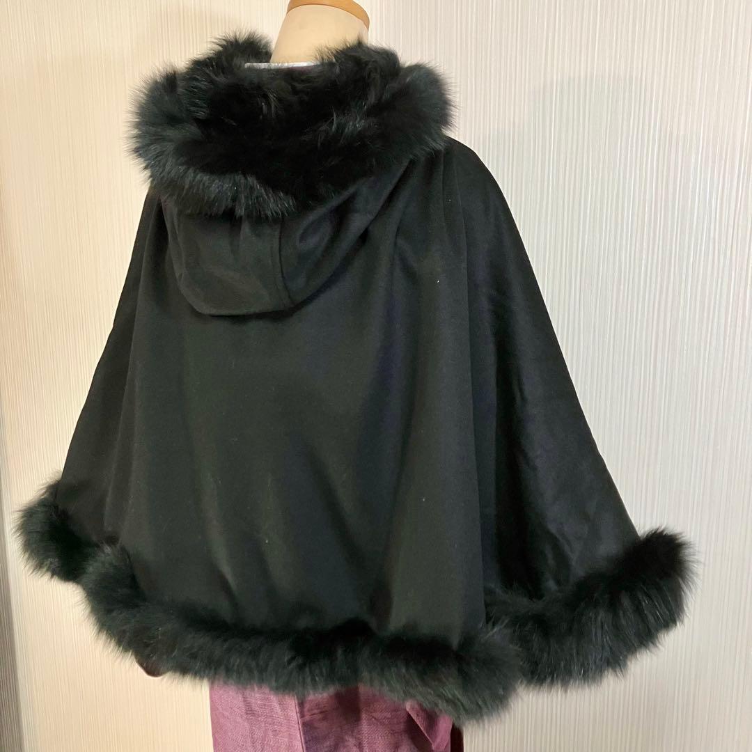 c*p様 sansoケープポンチョ/カシミヤ毛皮ブルーフォックス2wayフード和