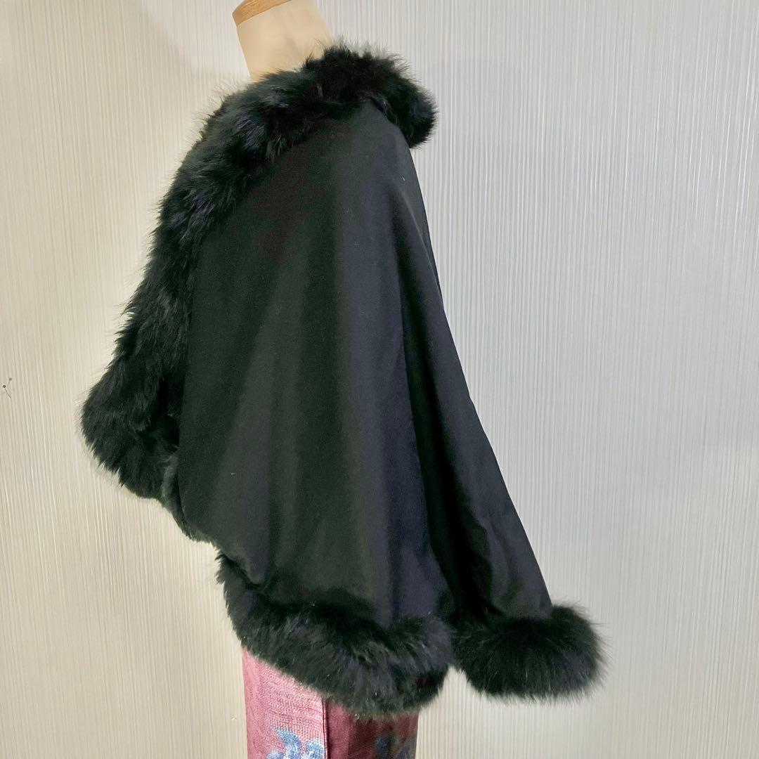 c*p様 sansoケープポンチョ/カシミヤ毛皮ブルーフォックス2wayフード和