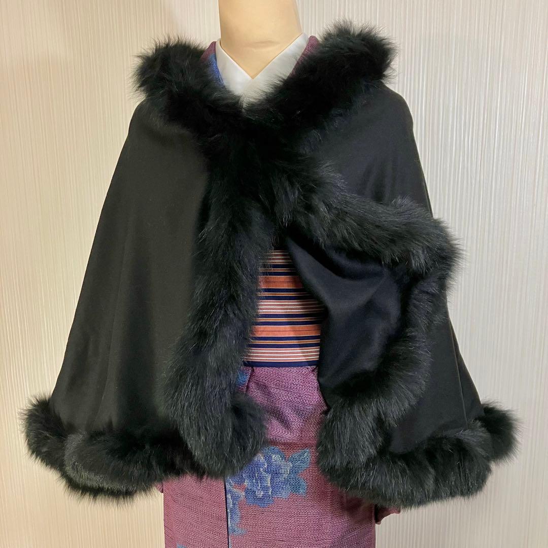 c*p様 sansoケープポンチョ/カシミヤ毛皮ブルーフォックス2wayフード和