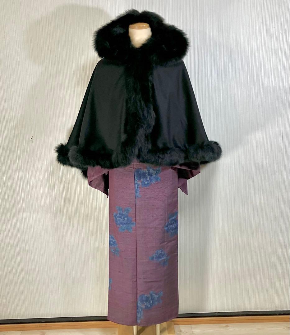 c*p様 sansoケープポンチョ/カシミヤ毛皮ブルーフォックス2wayフード和