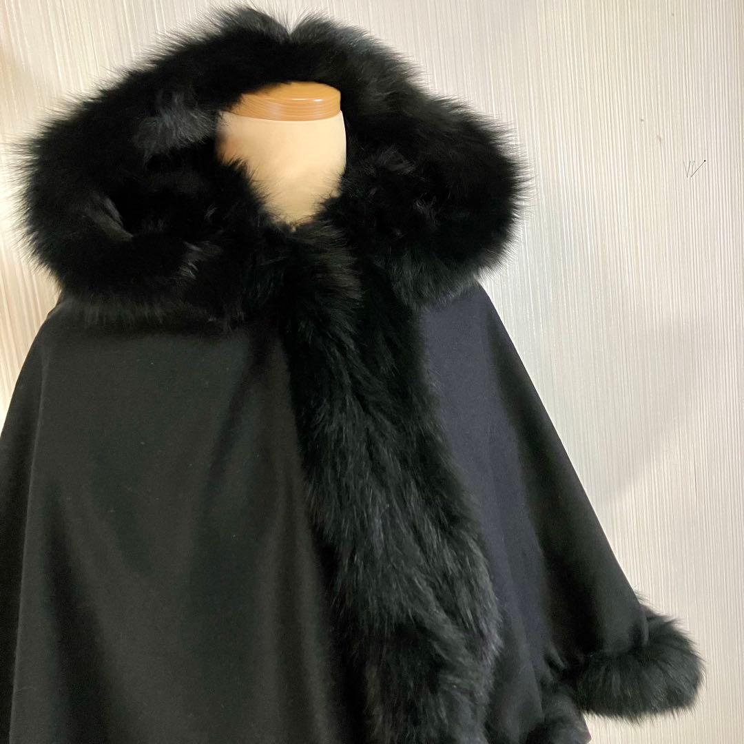 c*p様 sansoケープポンチョ/カシミヤ毛皮ブルーフォックス2wayフード和