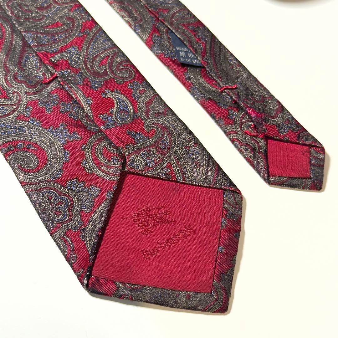 【美品】 Burberry バーバリー レッド系 ペイズリー柄 ネクタイ