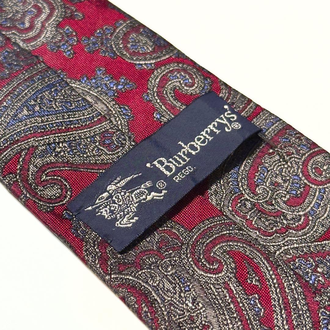 【美品】 Burberry バーバリー レッド系 ペイズリー柄 ネクタイ