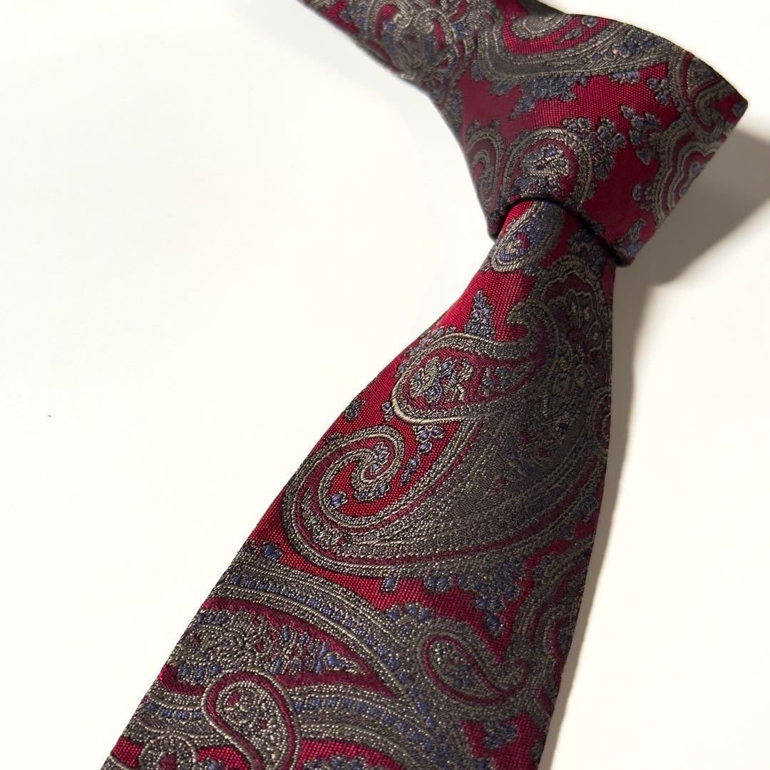 【美品】 Burberry バーバリー レッド系 ペイズリー柄 ネクタイ