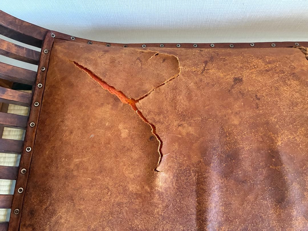 木製レザー 座面スラットデザインベンチ