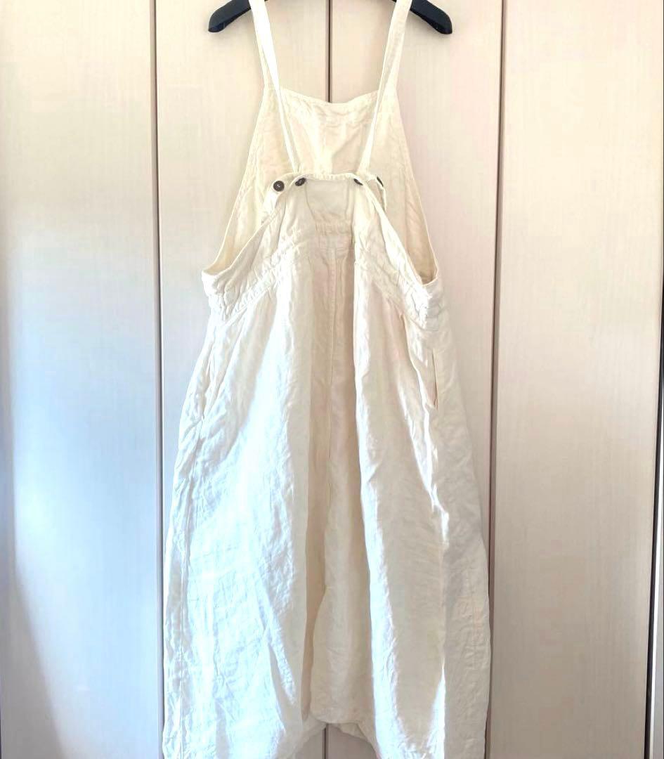 ARMEN アーメン　リネンへリンボーンエプロンワンピース　オフホワイト　麻