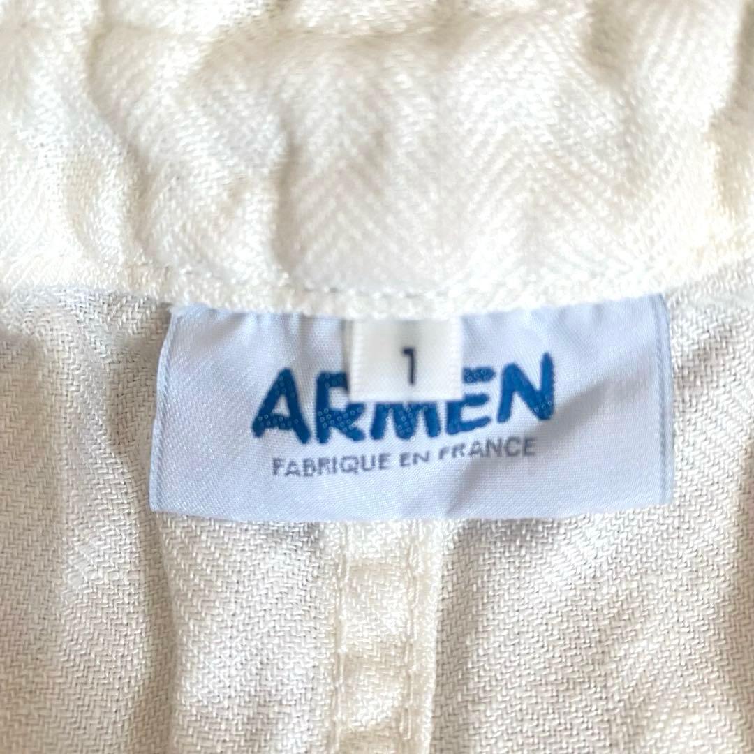 ARMEN アーメン　リネンへリンボーンエプロンワンピース　オフホワイト　麻