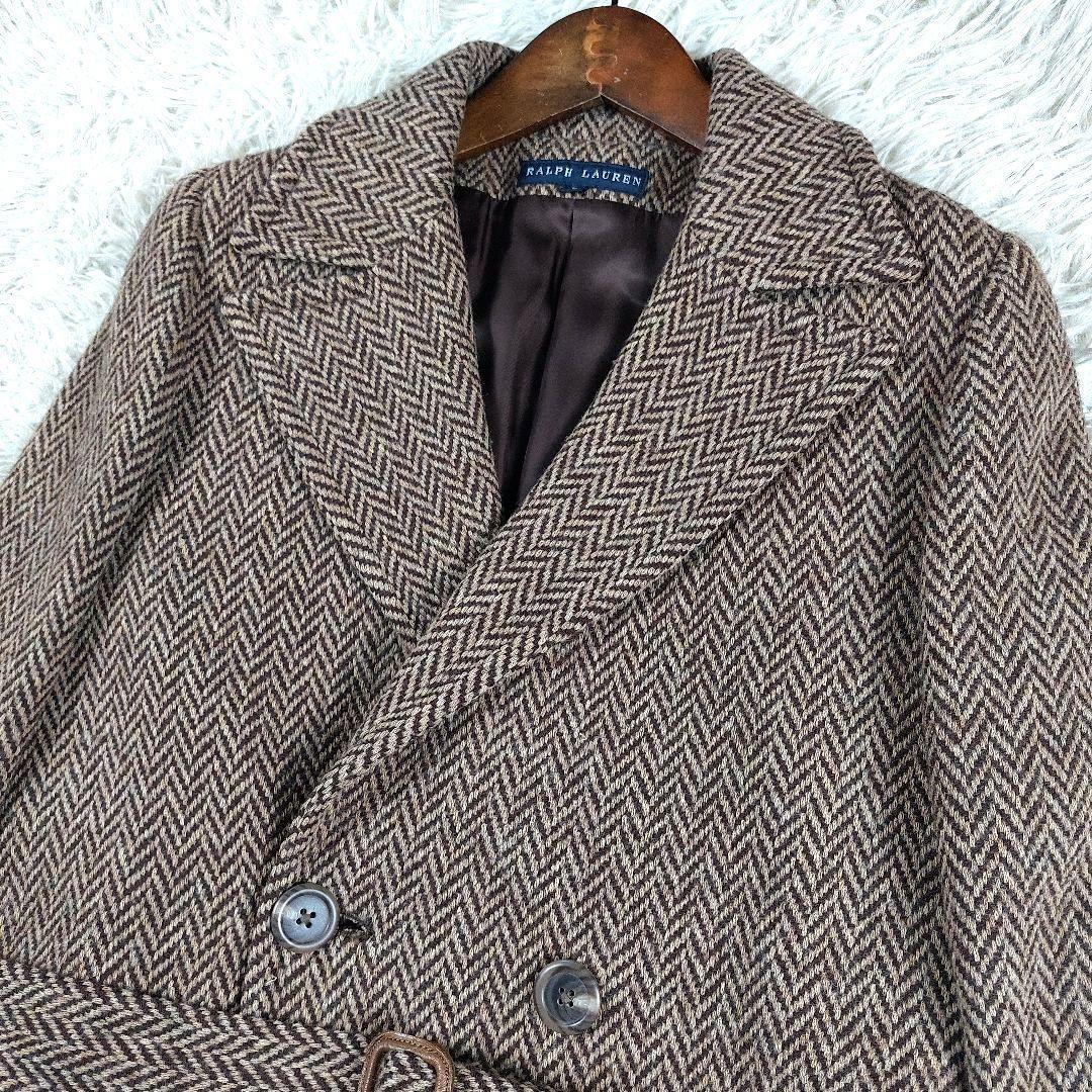 未使用級 ラルフローレン ツイード ヘリンボーン　肉厚ウール ダブルロングコート