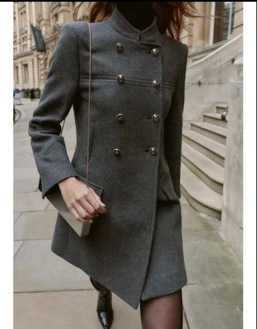 最終価格未使用★ZARAウールダブルブレストコート★M★グレー色★完売商品