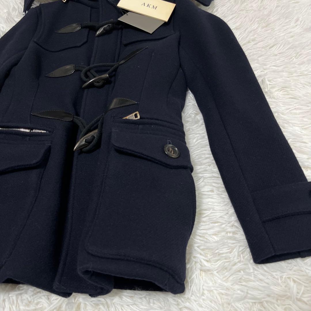 未使用タグ付き！ AKM ダブルメルトン ダッフルコート　フード付き　ネイビー