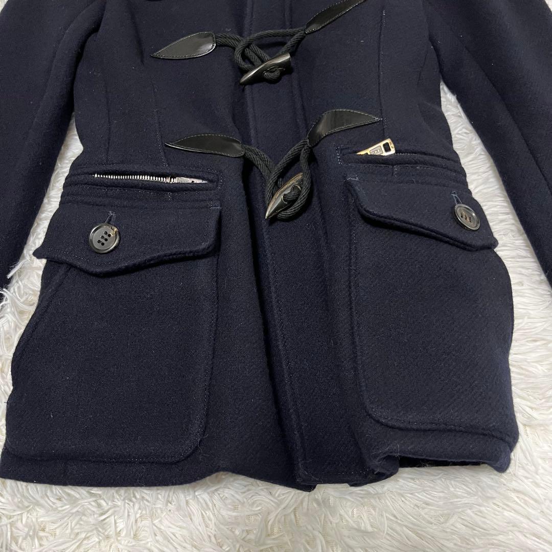 未使用タグ付き！ AKM ダブルメルトン ダッフルコート　フード付き　ネイビー