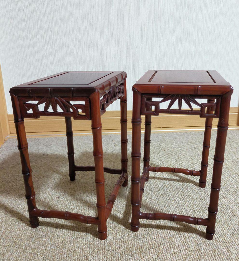 中国天然唐木　花梨木　竹節型　花台　香炉台　飾り台　お買い得２点セット