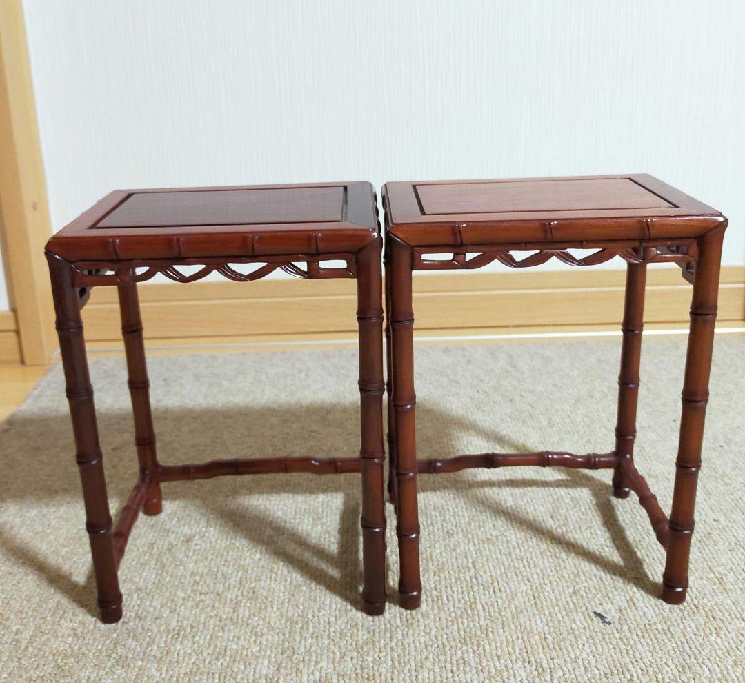 中国天然唐木　花梨木　竹節型　花台　香炉台　飾り台　お買い得２点セット