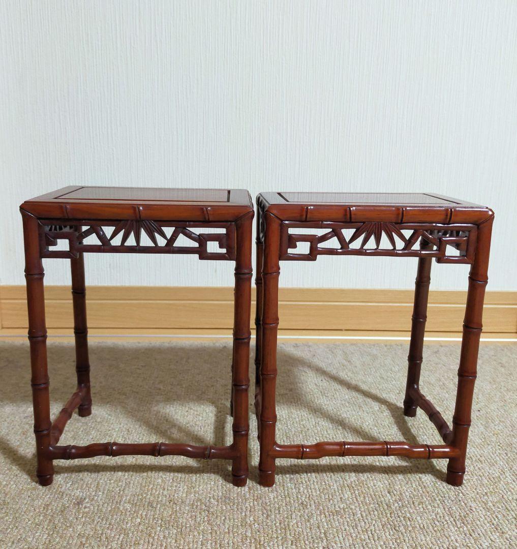 中国天然唐木　花梨木　竹節型　花台　香炉台　飾り台　お買い得２点セット