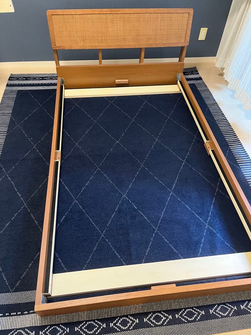 【たろう】 セミダブルベッドフレーム 木製ラタン調＋エマスリープマットレス
