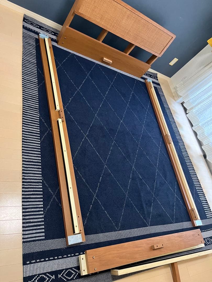 【たろう】 セミダブルベッドフレーム 木製ラタン調＋エマスリープマットレス