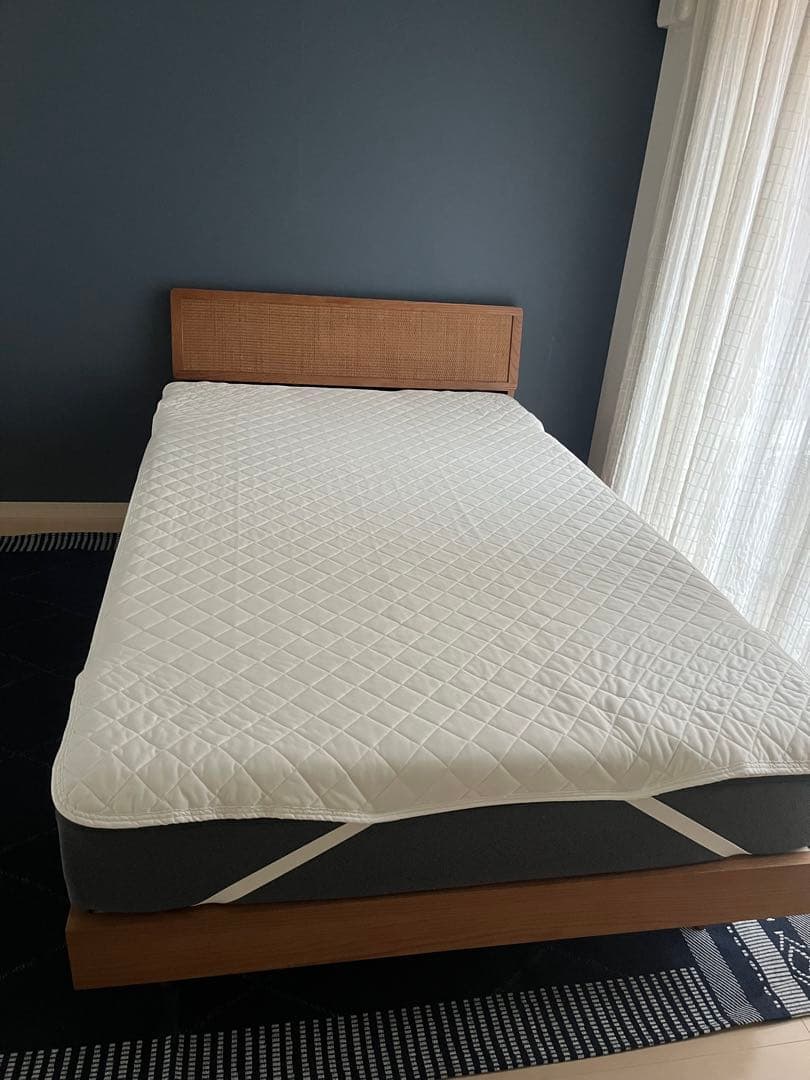 【たろう】 セミダブルベッドフレーム 木製ラタン調＋エマスリープマットレス