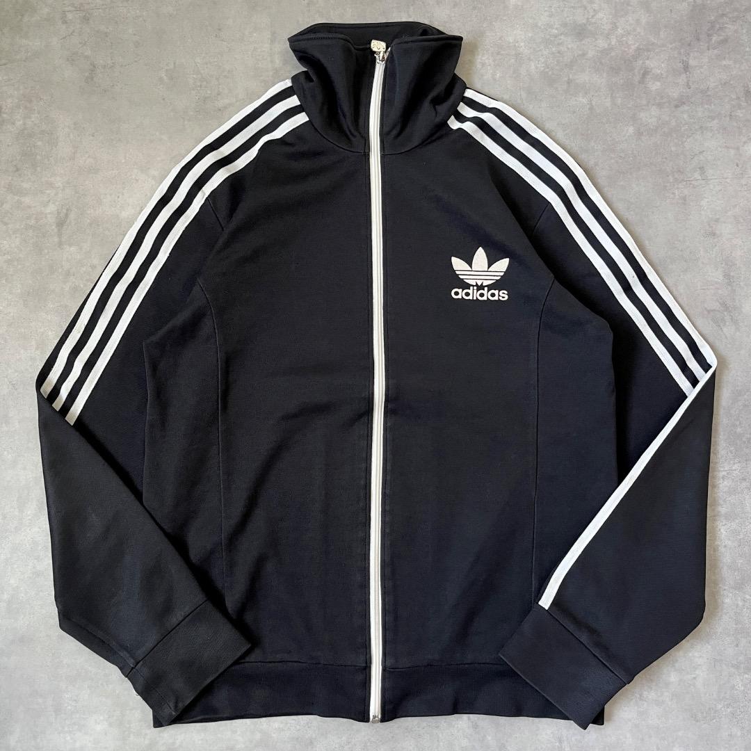 アディダス トラックジャケット 襟高 古着 トレフォイル刺繍 L 黒 18059