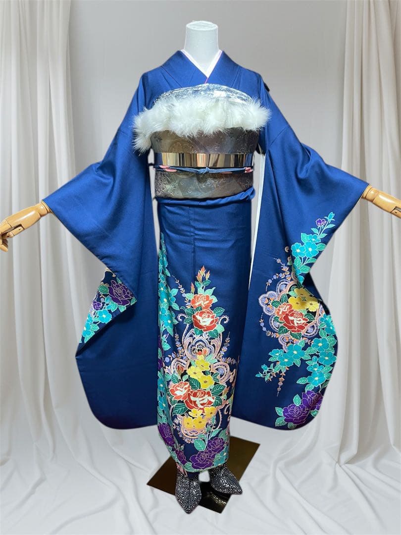 振袖 フルセット 長襦袢セット 成人式 ブルー 洋柄