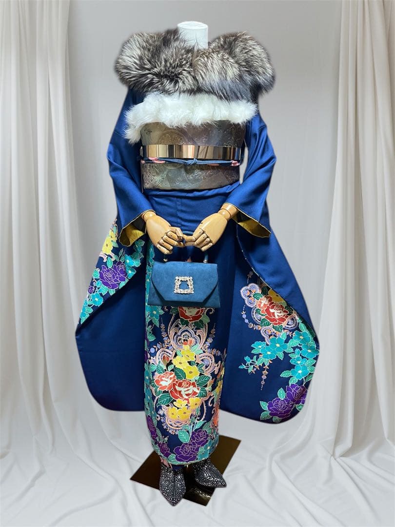 振袖 フルセット 長襦袢セット 成人式 ブルー 洋柄