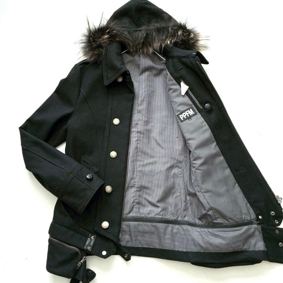 【くろ 】PPFM ナポレオンジャケット L ギミック ラクーンファー付き