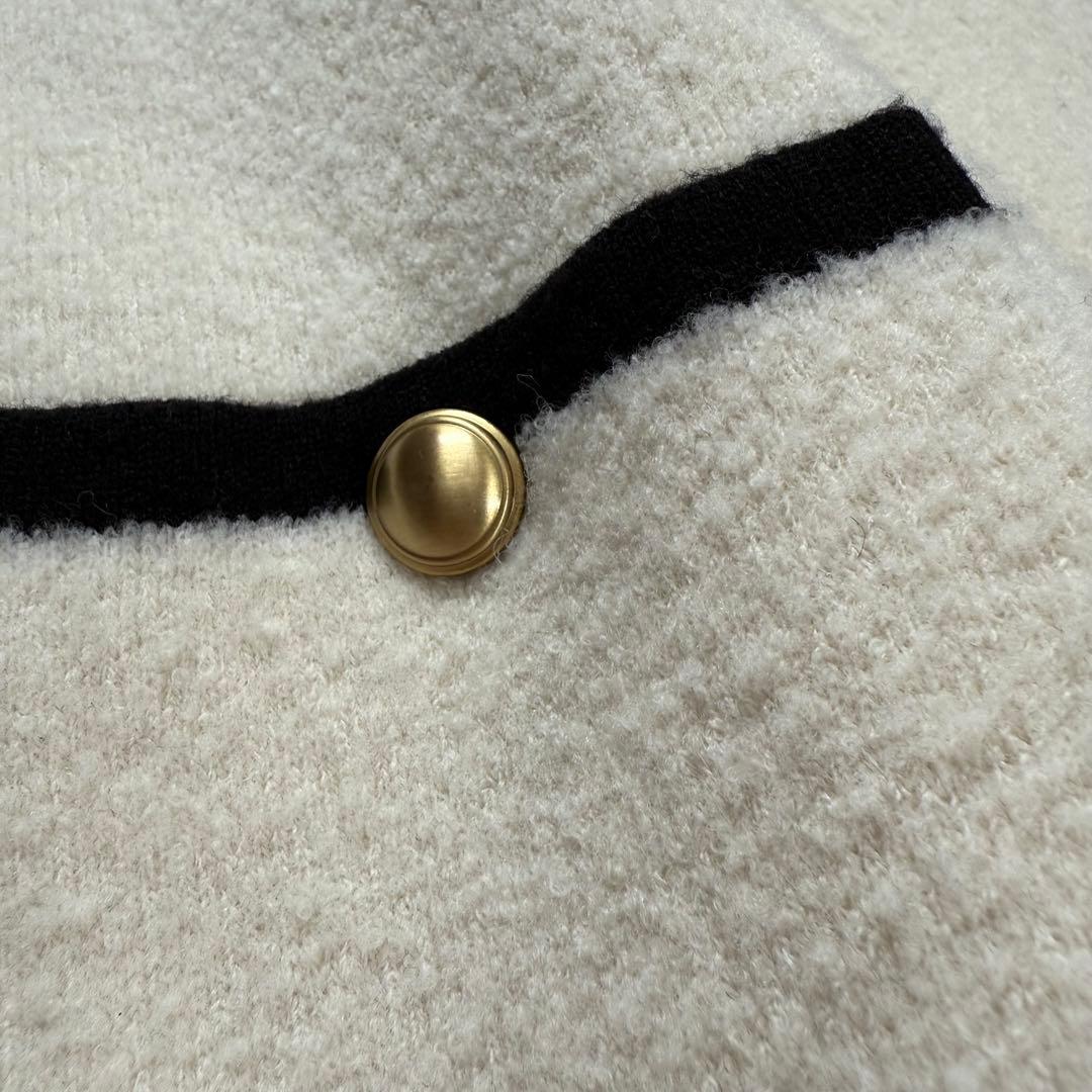 【美品】23区 ミニブークレ ニットジャケット アイボリー 38 金ボタン