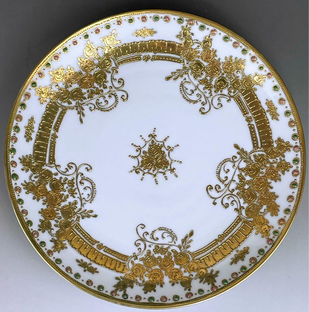 オールドノリタケ ２４．１cm ジュエル エナメル 金盛り プレート 皿