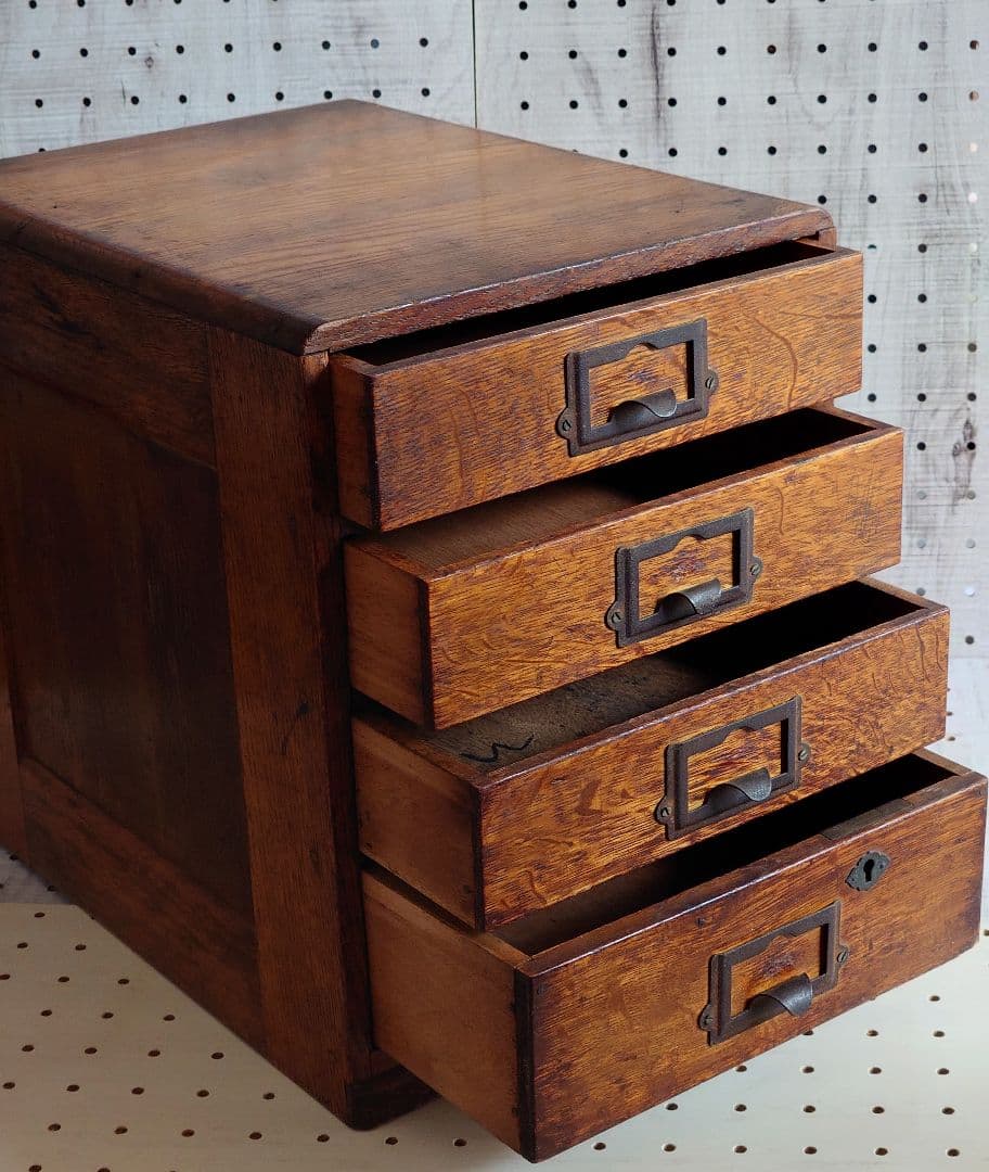 昭和レトロ 古家具 4段 木製小引き出し アンティーク 書類棚　マルニ