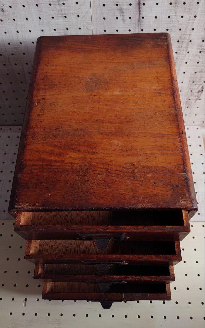 昭和レトロ 古家具 4段 木製小引き出し アンティーク 書類棚　マルニ