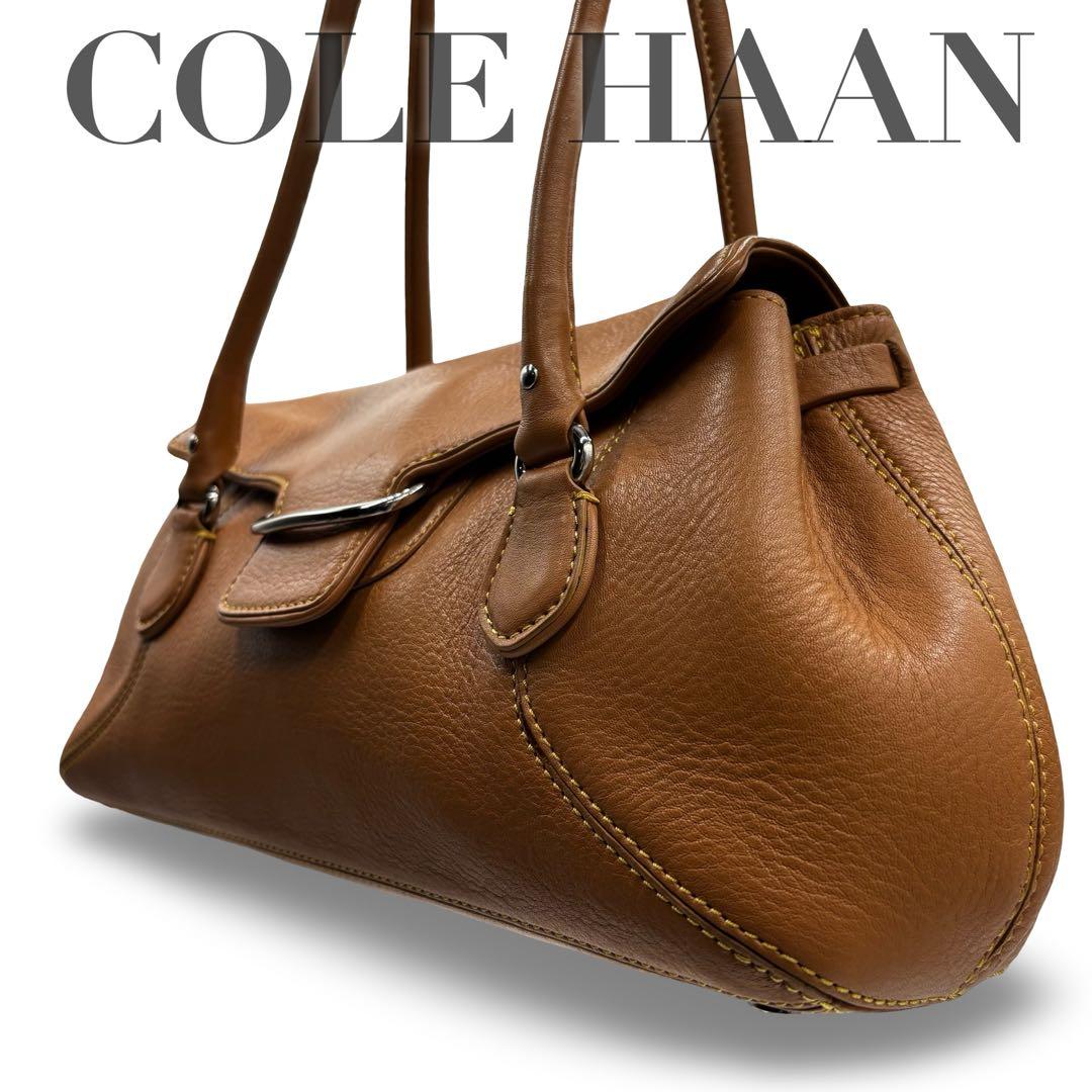 【美品】コールハーン　ショルダートートバッグ　レザー　ブラウン　ロゴ金具　肩掛け