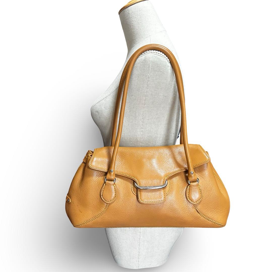 【美品】コールハーン　ショルダートートバッグ　レザー　ブラウン　ロゴ金具　肩掛け