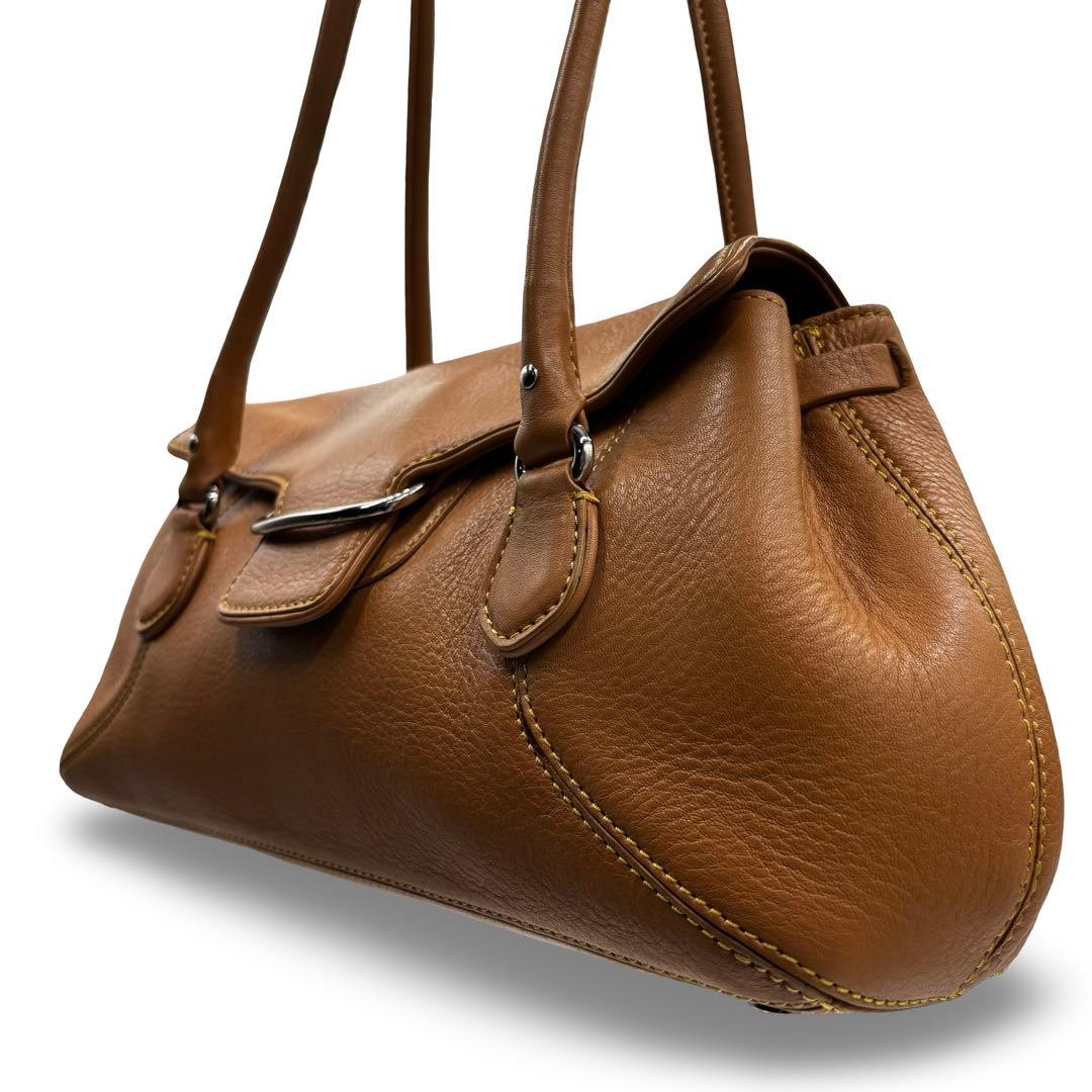 【美品】コールハーン　ショルダートートバッグ　レザー　ブラウン　ロゴ金具　肩掛け