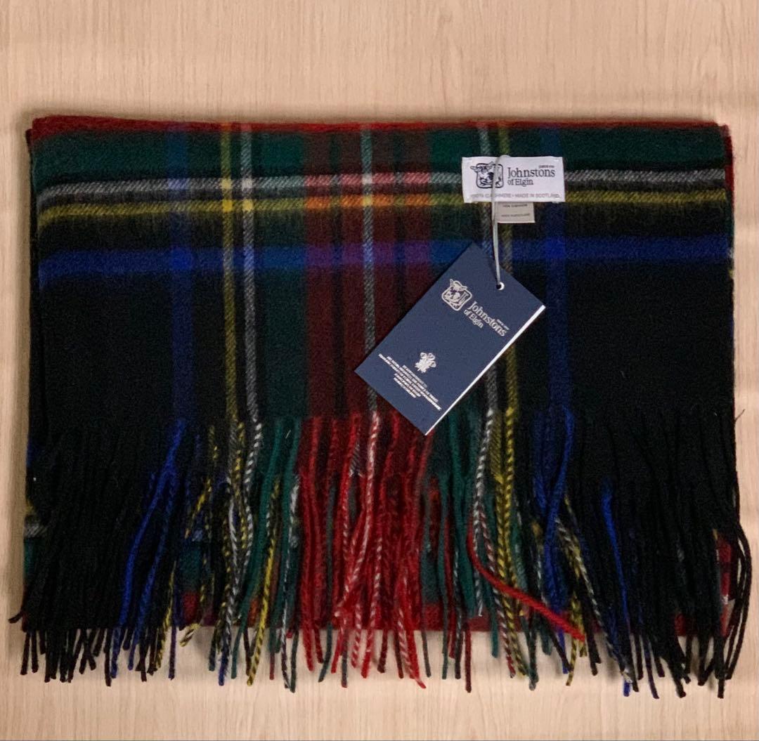 あ*こ様 未使用ジョンストンズ大判マフラースカーフ　ブラックチエック柄