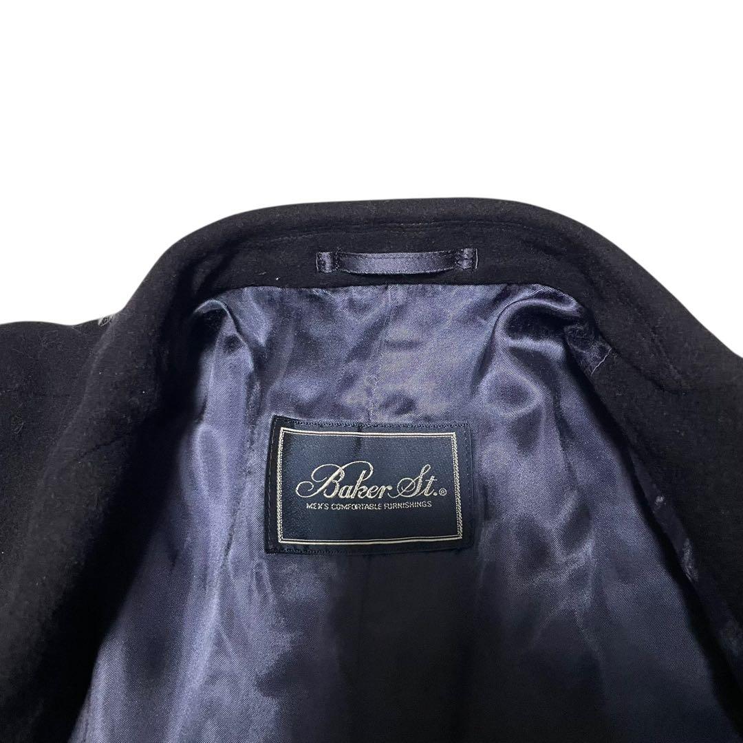 カシミヤ30%【vintage】マキシ丈ダブルチェスターコート 日本製 濃紺 S