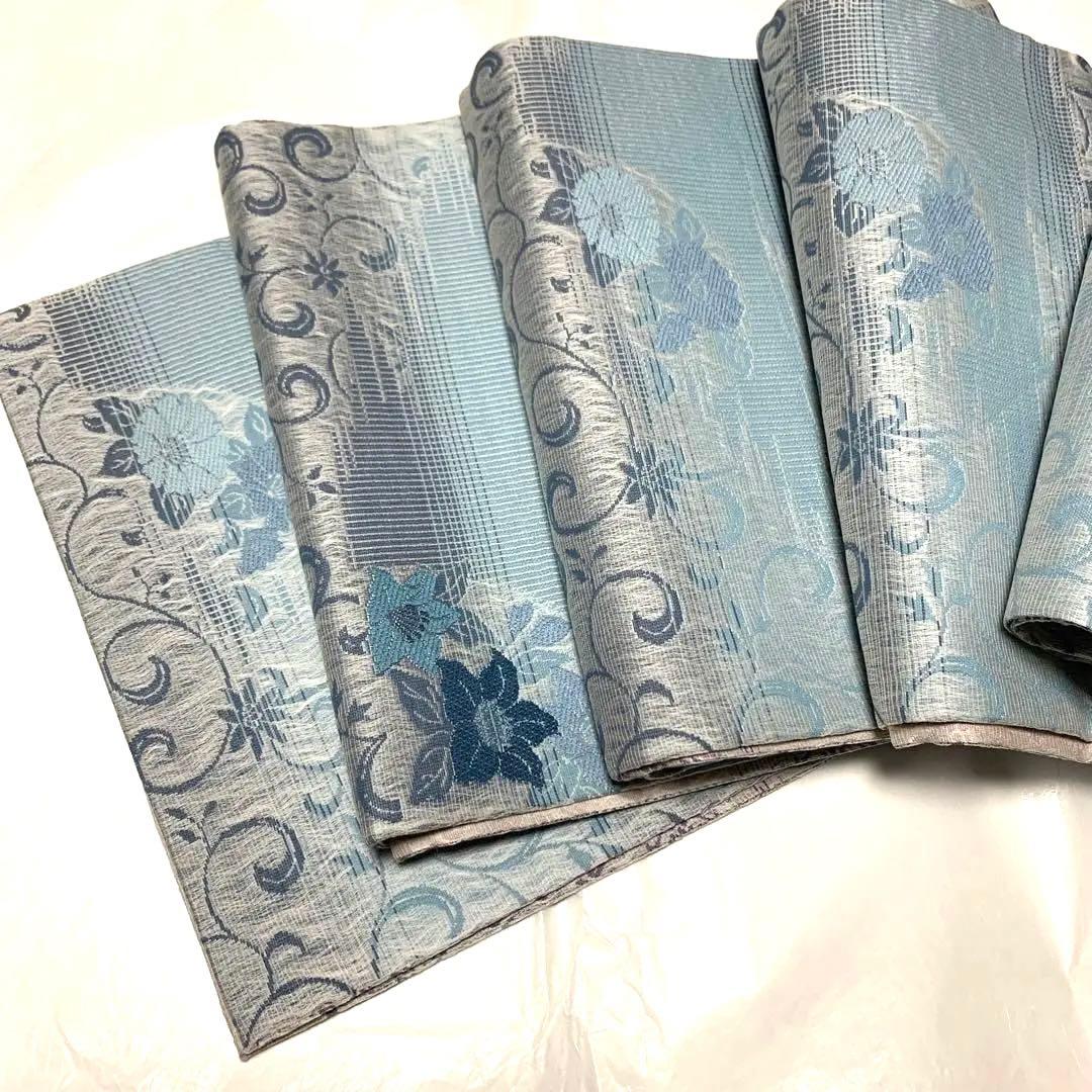 正絹　袋帯　リバーシブル　鉄線　花柄