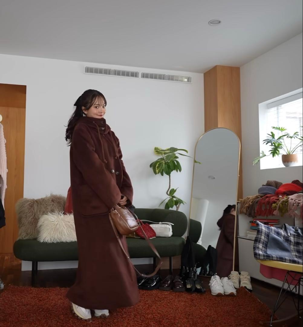 【新品未使用】pinue フード付きノーカラーコート BORDEAUX