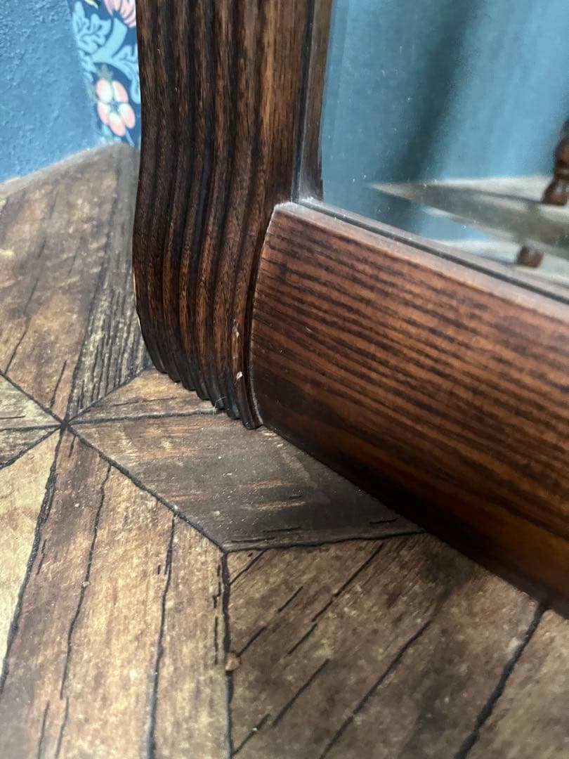 壁掛鏡 ウォールミラー インテリア アンティーク 昭和レトロ 木製 ビンテージ