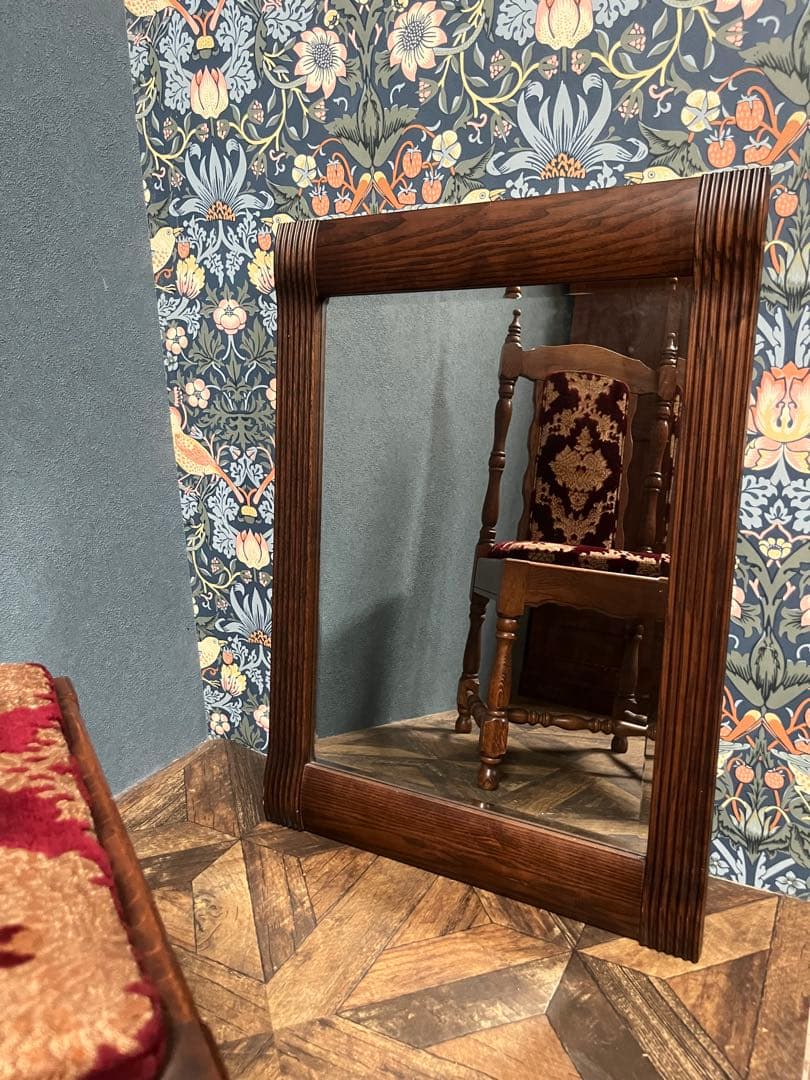 壁掛鏡 ウォールミラー インテリア アンティーク 昭和レトロ 木製 ビンテージ