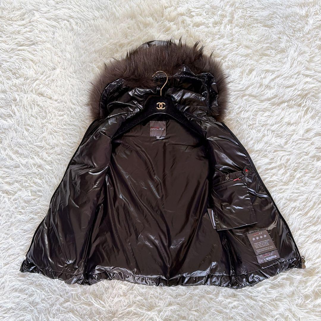 美品✨【デュベティカ】ファーフード付き2way ダウンベスト 光沢ブラック 38