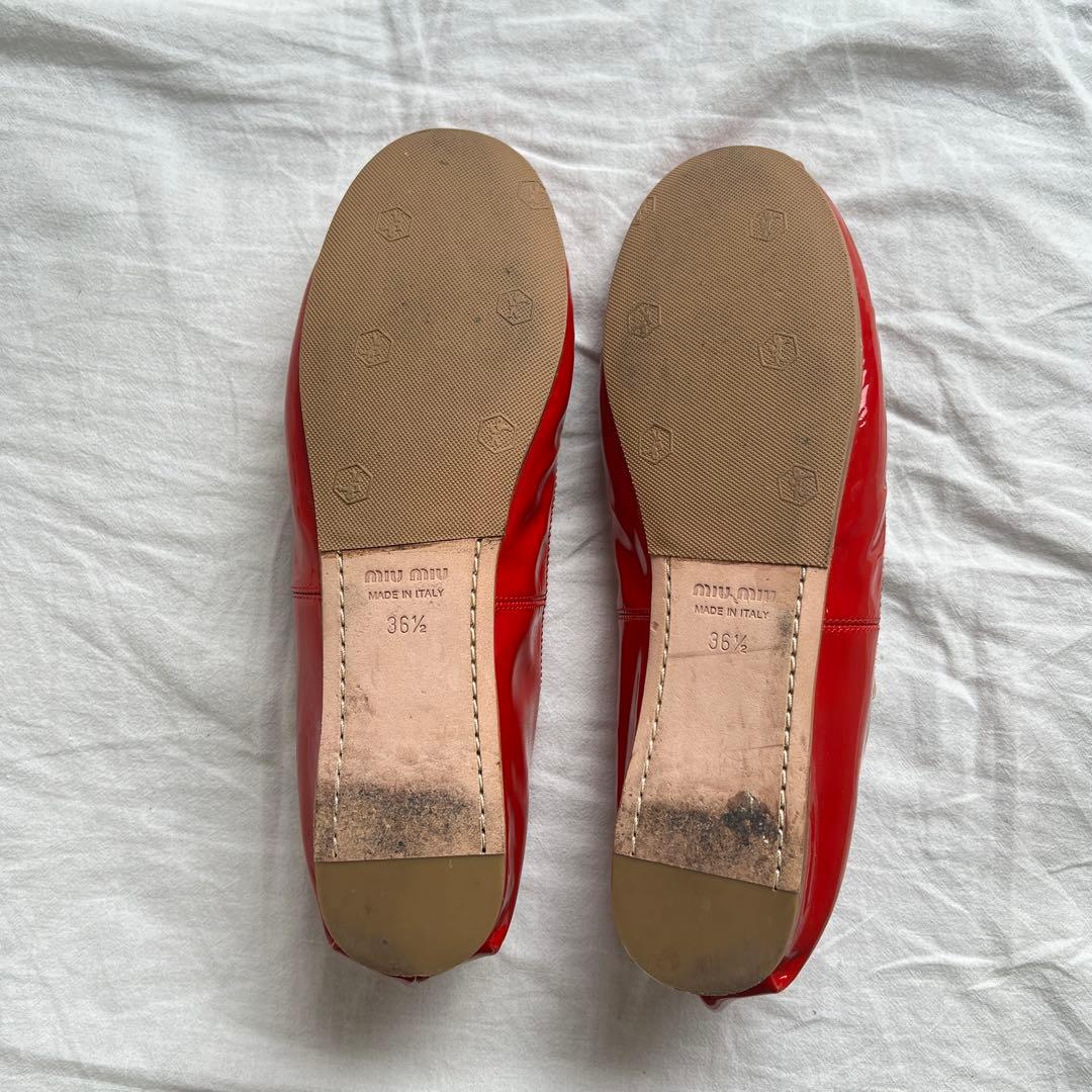 靴 miu miu mary jane patent flat shoes red