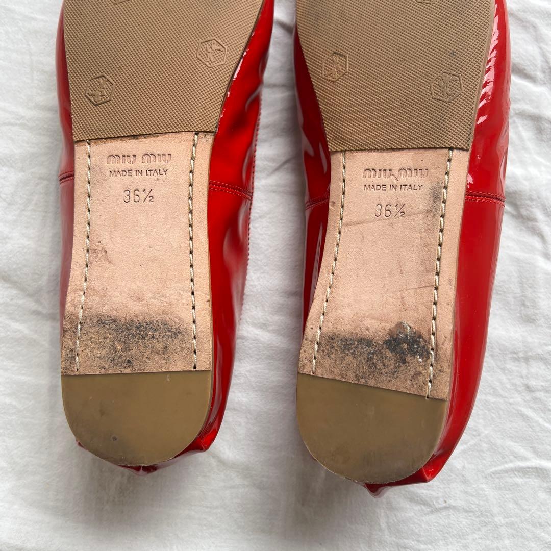 靴 miu miu mary jane patent flat shoes red