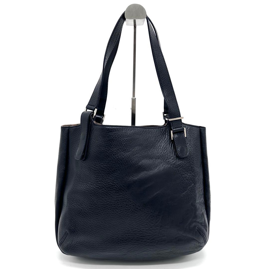 【美品】ヒロフ ソーロ トートバッグ2way Hロゴ 大容量 シボ革 ブラック