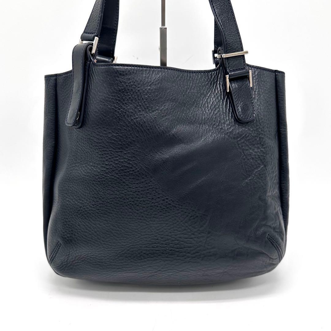 【美品】ヒロフ ソーロ トートバッグ2way Hロゴ 大容量 シボ革 ブラック