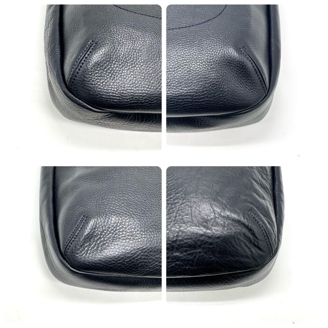 【美品】ヒロフ ソーロ トートバッグ2way Hロゴ 大容量 シボ革 ブラック